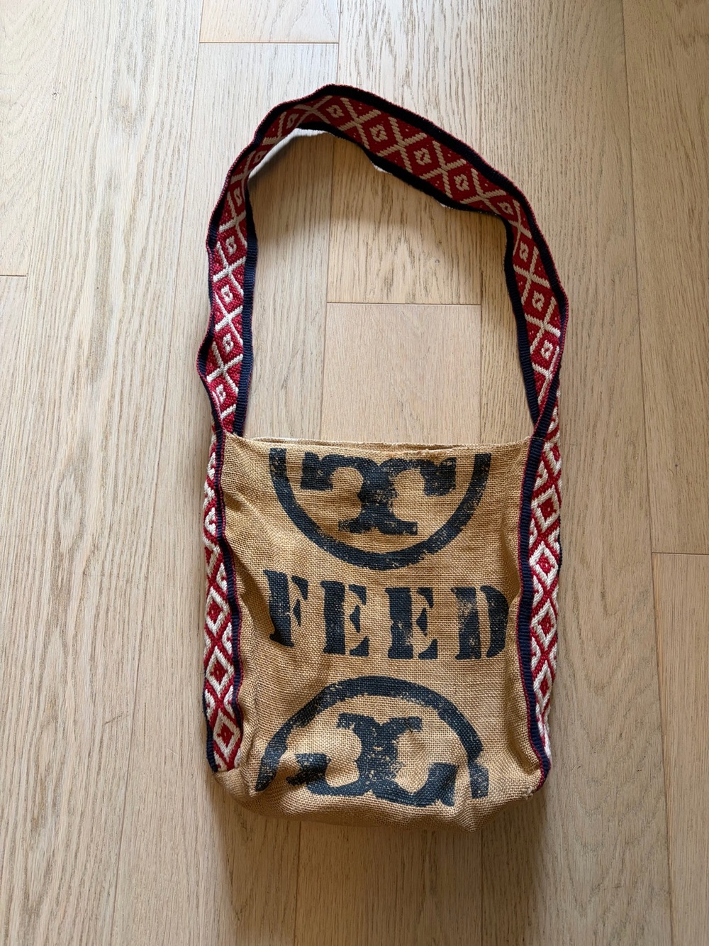 Tory Burch Feed Crossbody Bag with Red Patterned Strap